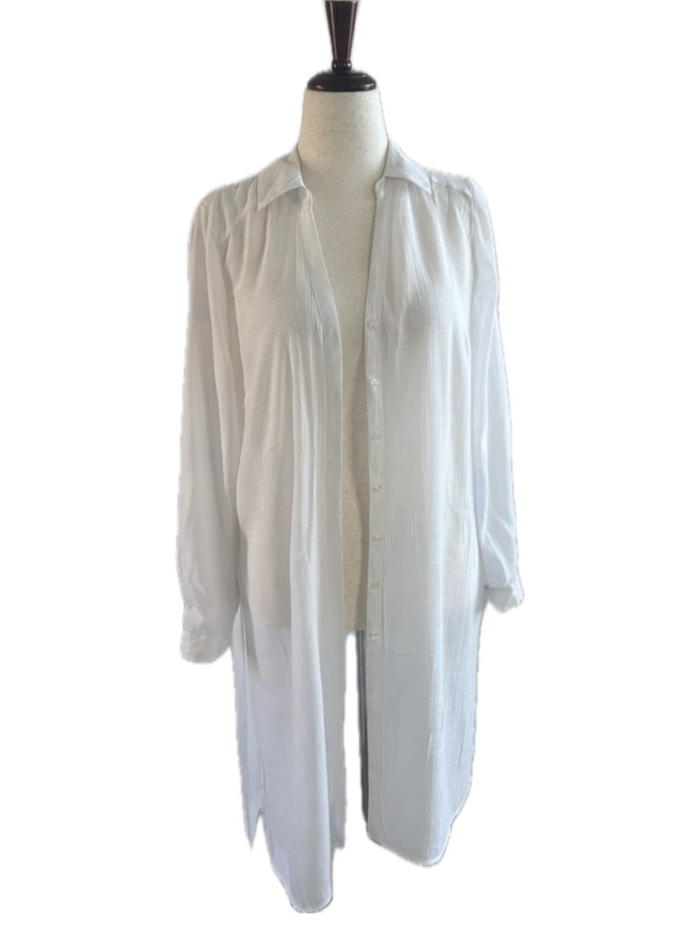 I.N.C. | White Button Down Duster, Beach Cover Up | sz M | Exc Condition
